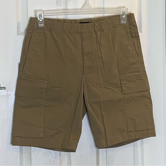 Theory Wilmar Drew Slub Poplin Shorts Size Small Cargo Brown - Picture 2 of 9